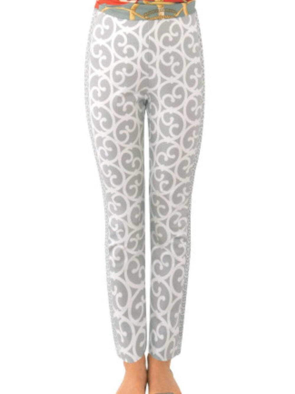 Gretchen Scott Gripeless Gray White Arabesque Pull On Trouser Pants size L